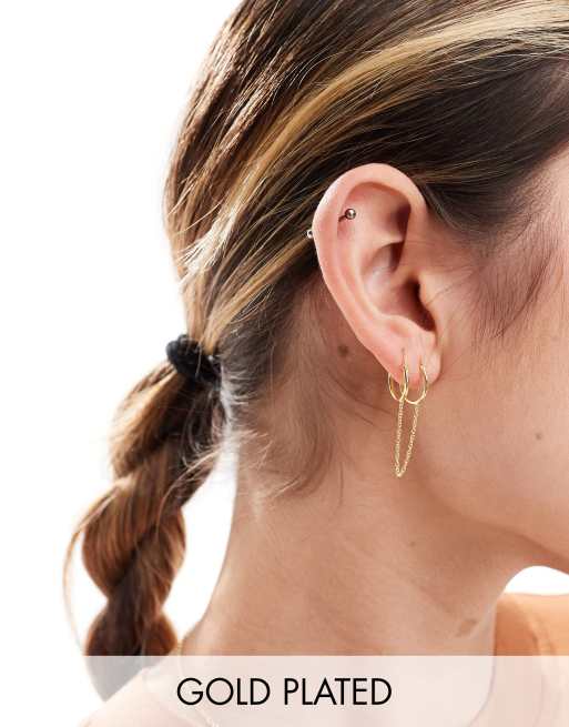 Kingsley Ryan gold plated double hoop earring on chain in gold