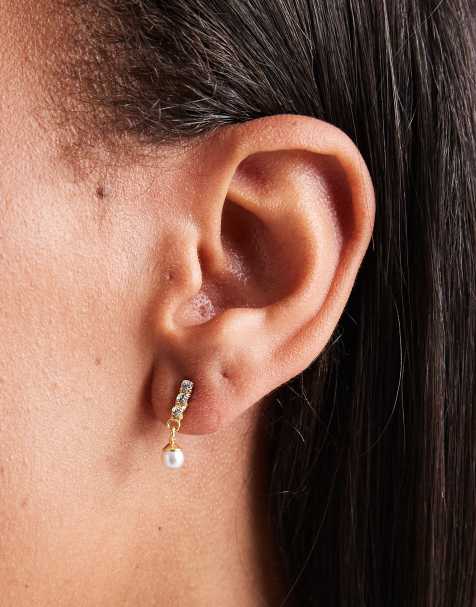 Kingsley Ryan gold plated gem set bar and pearl drop earrings - view 1