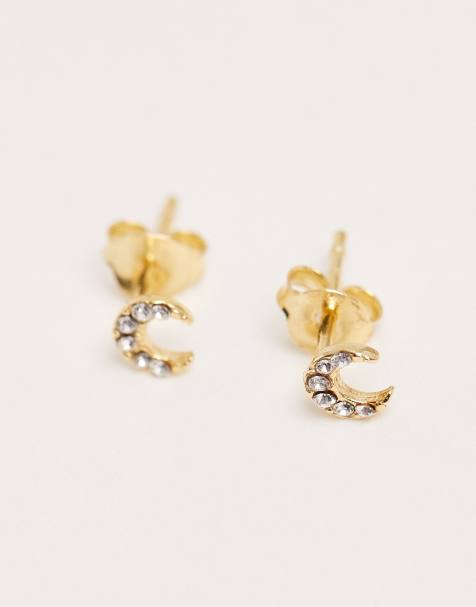 Kingsley Ryan gold plated gem set crescent moon stud earrings - view 1