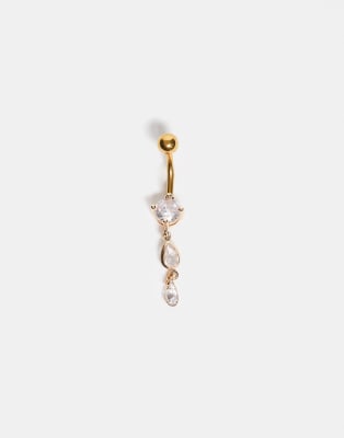 Kingsley Ryan Kingsley Ryan gold plated gem set double charm belly bar-Silver