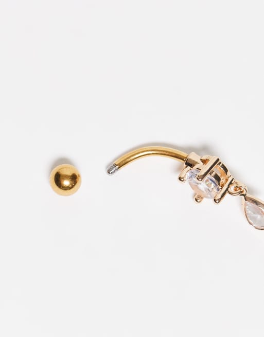 Kingsley Ryan gold plated gem set double charm belly bar