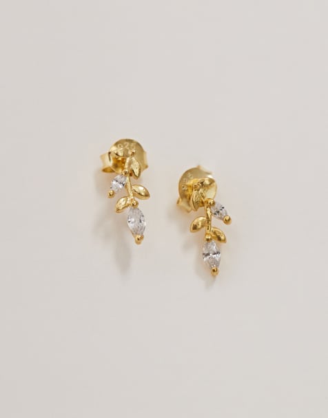 Kingsley Ryan gold plated gem set leaves stud earrings - view 1