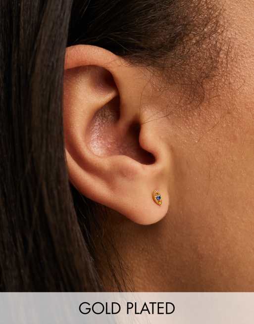 Kingsley Ryan gold plated gemset eye studs in gold