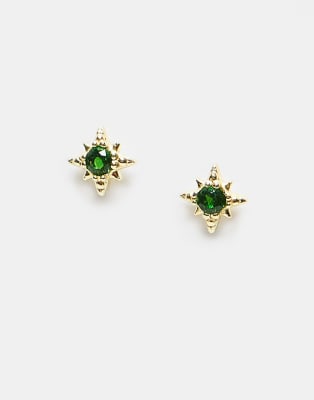 Kingsley Ryan gold plated green gem starburst earrings