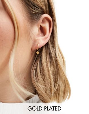 Kingsley Ryan gold plated hoop earrings with dangley crescent star in gold | ASOS