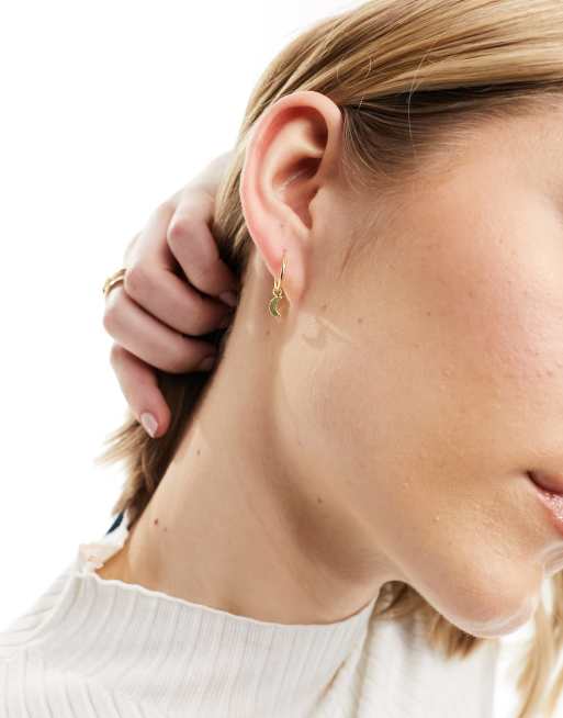 Kingsley Ryan gold plated hoop earrings with dangly crescent star in gold, 4 of 4