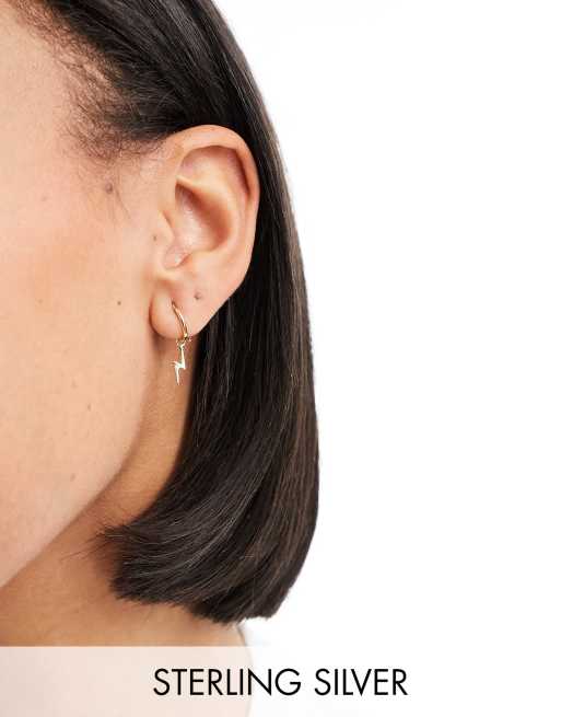 Kingsley Ryan gold plated hoop earrings with dangly lightning bolt in gold