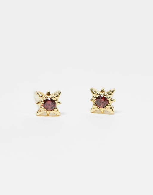 Kingsley Ryan gold plated red gem starburst stud earrings, 3 of 3