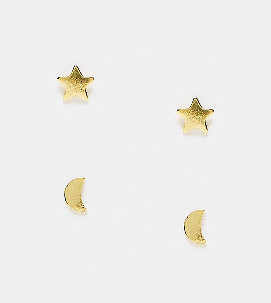 Kingsley Ryan gold plated star & crescent 2 pack of stud earrings in gold