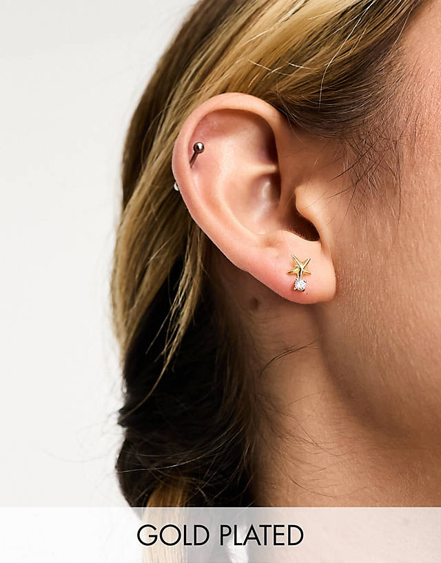 Kingsley Ryan - gold plated star with gem stud earrings