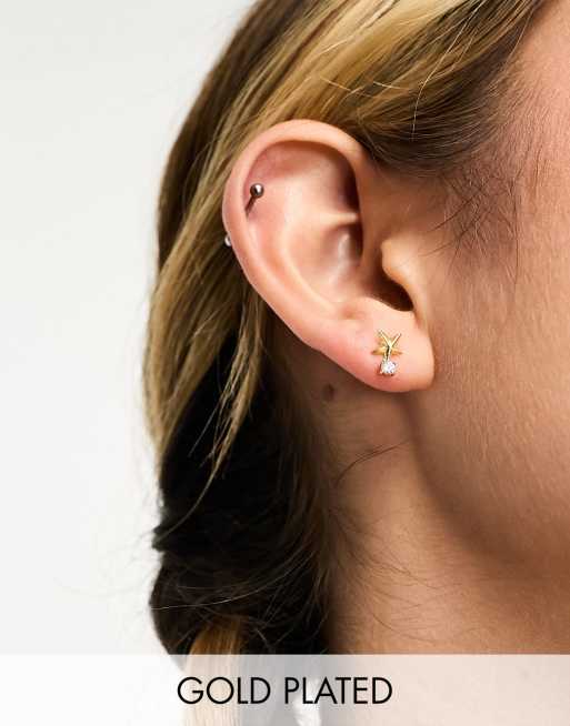 Kingsley Ryan gold plated star with gem stud earrings