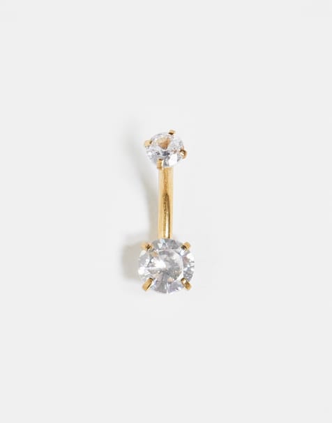 Kingsley Ryan gold plated steel gemset round belly bar - view 1