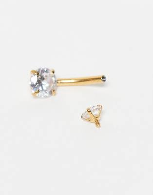Kingsley Ryan Gold Plated Steel Gemset Round Belly Bar-silver