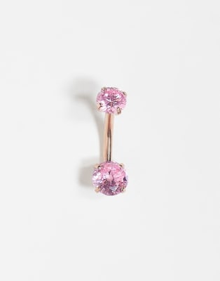 Kingsley Ryan Gold Plated Steel Rose Crystal Belly Bar-silver