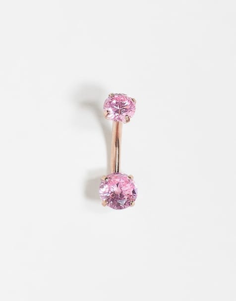 Kingsley Ryan gold plated steel rose crystal belly bar - view 1