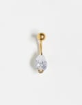 [Kingsley Ryan] Kingsley Ryan gold plated steel tear drop crystal belly bar-Silver No Size Clear