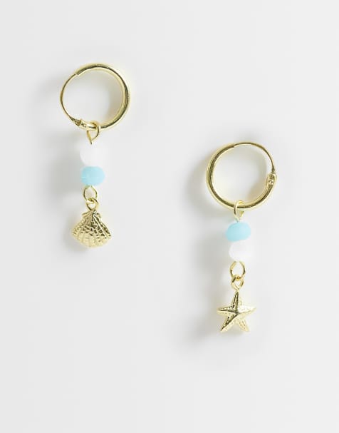 Kingsley Ryan gold plated stone and starfish charm hoops - view 1