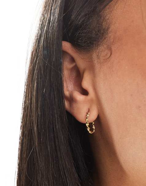 Kingsley Ryan gold plated twist detail hoop earrings - view 1