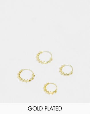 Kingsley Ryan Gold Plated twisted hoop earrings 2 pack in gold