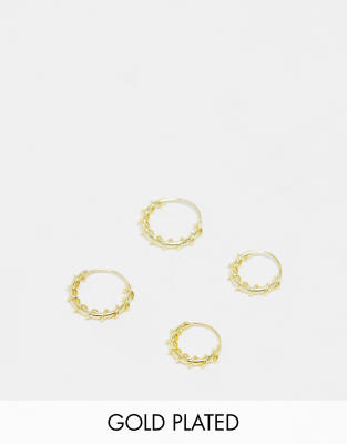 Kingsley Ryan Gold Plated twisted hoop earrings 2 pack in gold