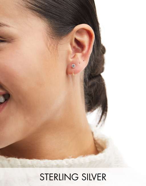 Kingsley Ryan gold plated wrap around hoops with crystal in silver