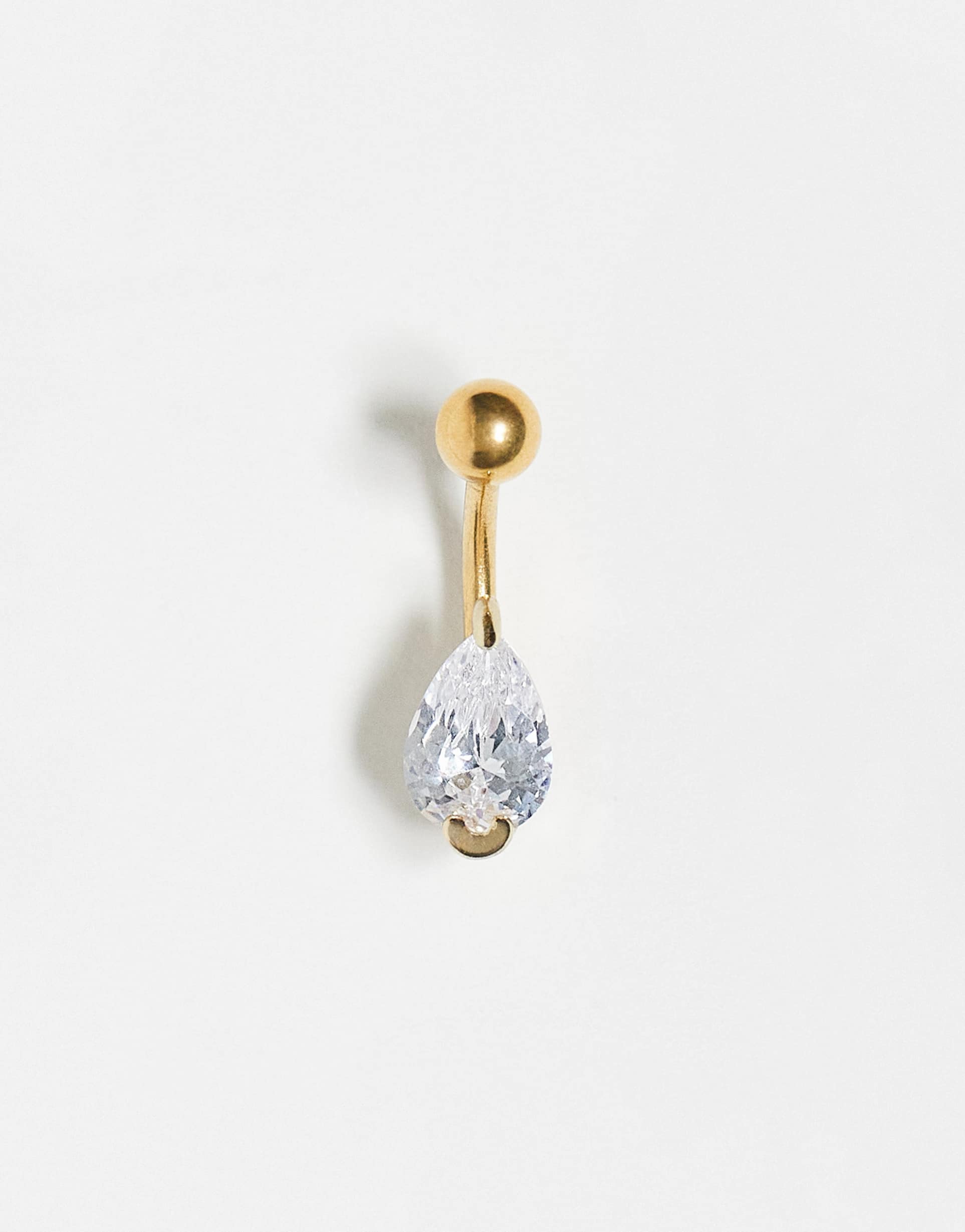 kingsley ryan gold tone steel teardrop crystal belly bar