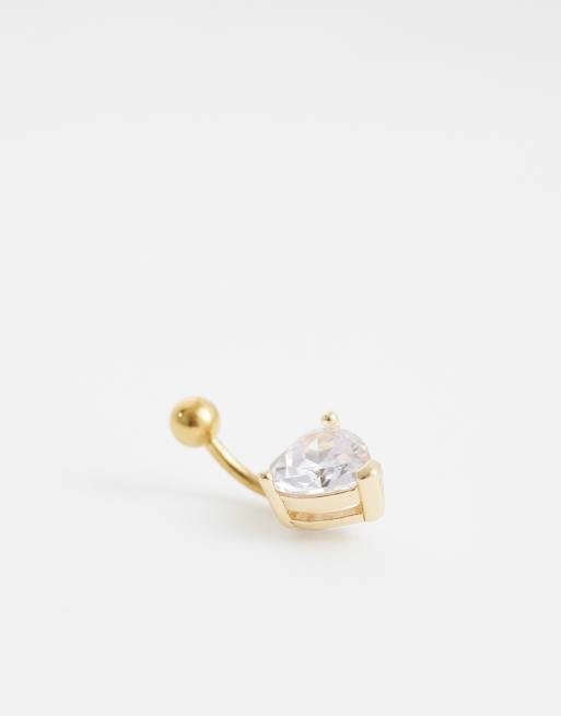 Kingsley Ryan grand piercing nombril cœur serti de pierres en acier plaqué or, 2 de 3