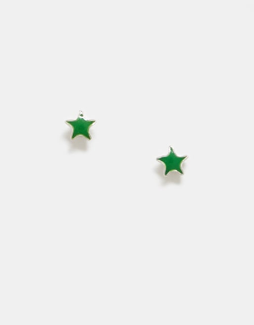 Kingsley Ryan green enamel star stud earrings in sterling silver