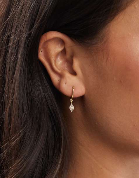 Kingsley Ryan – Guldpläterade creoler med hängande smyckesstenar, 10mm - view 1