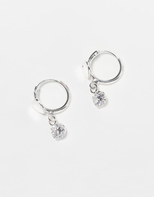 Kingsley Ryan heart huggie earrings with cubic zirconia in sterling silver