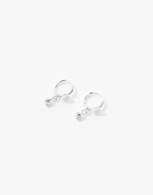 Kingsley Ryan Heart Huggie Earrings With Cubic Zirconia In Silver