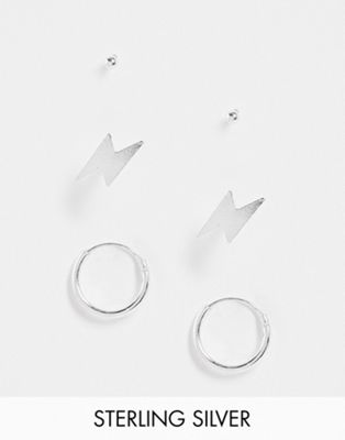 Kingsley Ryan hoop and micro stud earring 3 pack in sterling silver
