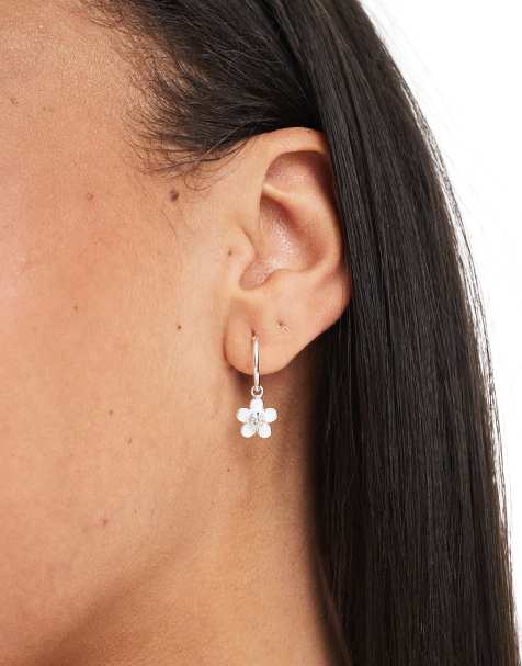 Kingsley Ryan hoop earring with embellished flower charm in sterling silver - view 1