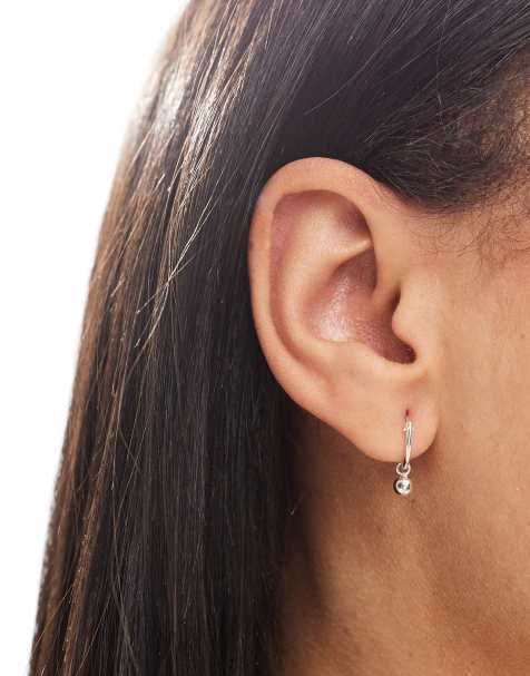 Kingsley Ryan hoop earrings with ball charm in sterling silver - view 1