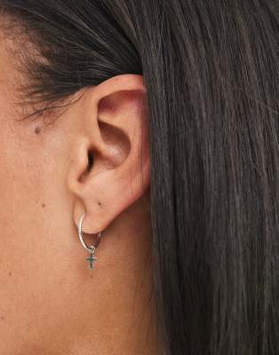 Kingsley Ryan Kingsley Ryan hoop earrings with cross charm in sterling silver