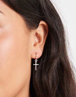 Kingsley Ryan hoop earrings with cross charm in sterling silver