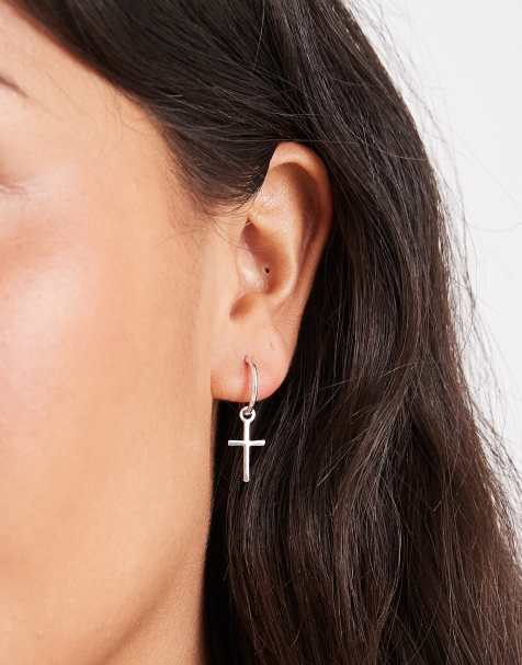 Kingsley Ryan hoop earrings with cross charm in sterling silver - view 1