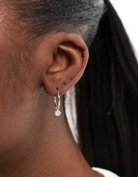 Kingsley Ryan hoop earrings with crystal charm in sterling silver - view 1