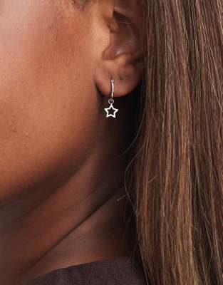 hoop earrings with cutout star charm in sterling silver