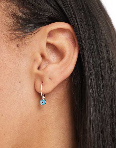 Kingsley Ryan hoop earrings with eye charm in sterling silver - view 1