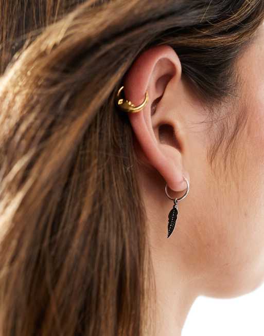 Kingsley Ryan hoop earrings with feather charm in sterling silver, 2 of 3