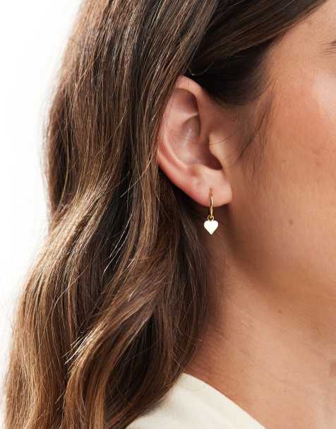 Kingsley Ryan hoop earrings with heart charm in gold plated - view 1