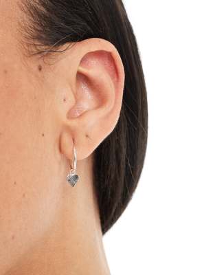 hoop earrings with heart charm in sterling silver