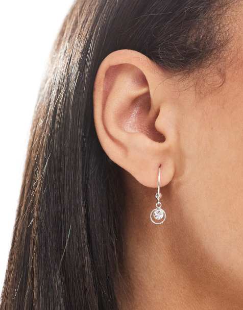 Kingsley Ryan hoop earrings with round crystal drop in sterling silver - view 1