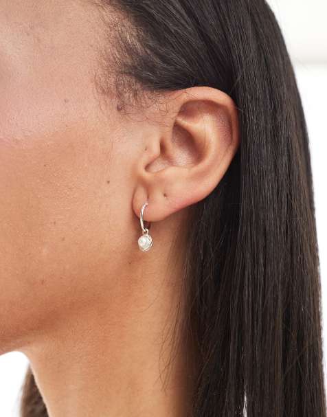 Kingsley Ryan hoop earrings with round pearl charm in sterling silver - view 1