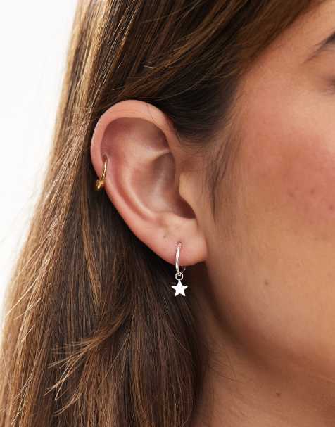 Kingsley Ryan hoop earrings with star charm in sterling silver - view 1