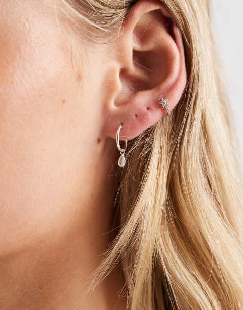 Kingsley Ryan hoop earrings with teardrop crystal charm in sterling silver - view 1