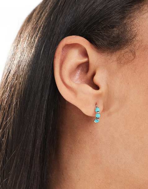 Kingsley Ryan hoop earrings with turquoise beads in sterling silver - view 1