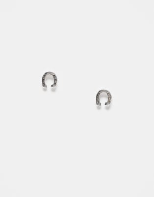 Kingsley Ryan Horseshoe Stud Earrings In Silver