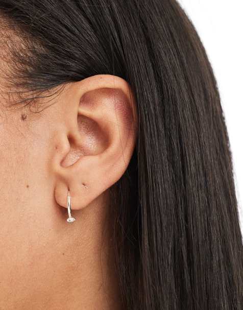 Kingsley Ryan huggie hoop earrings with crystal detail in sterling silver - view 1